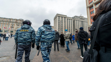 Police on protest against Russian troops in Ukraine in Moscow, Manezhnaya Square on March 2nd, 2014