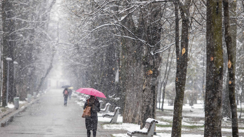 femeie cu umbrela pe ninsoare