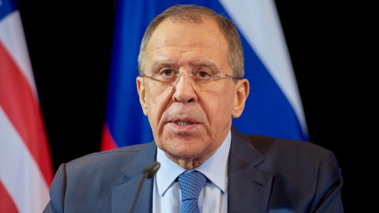 Russian Foreign Minister Sergey Lavrov during a press conference following the International Syria Support Group meeting at the Munich Security Conference February 11, 2016 in Munich, Germany.