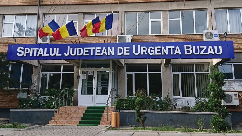 intrarea in Spitalul de Urgență din Buzău cu steaguri