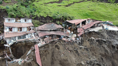 A view of collapsed houses due to a major landslide as rescue activities continue despite heavy rain, in Alausi district of Chimborazo, Ecuador