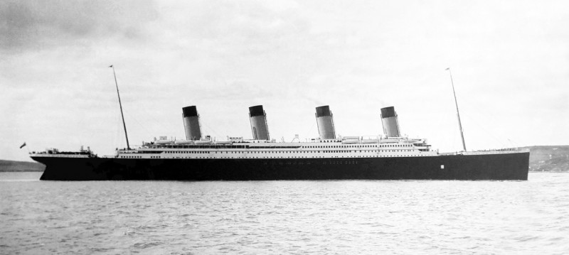 UK: RMS Titanic in Cork harbour, Ireland, 11 April 1912, four days prior to the tragedy