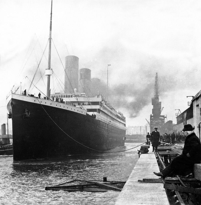 UK: RMS Titanic at Southampton docks, c. 10 April 1912