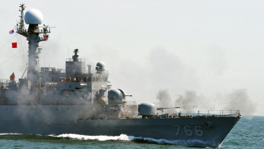 South Korean patrol boat fires during a drill off the western coast town of Taean