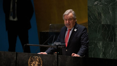 Secretarul general ONU Antonio Guterres susține un discurs la sediul ONU din New York, pe 14 aprilie 2023.