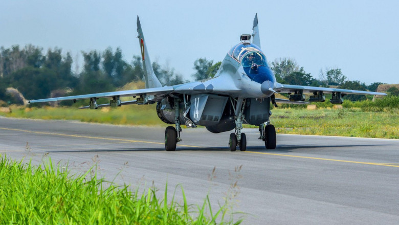 A Bulgarian air force MiG-29 taxis on the flightline during Thracian Star 21 at Graf Ignatievo Air Base, Bulgaria, July 20, 2021. THS21 allowed both U.S. Airmen and Bulgarian forces to extend joint warfighting capability through operational and tactical t