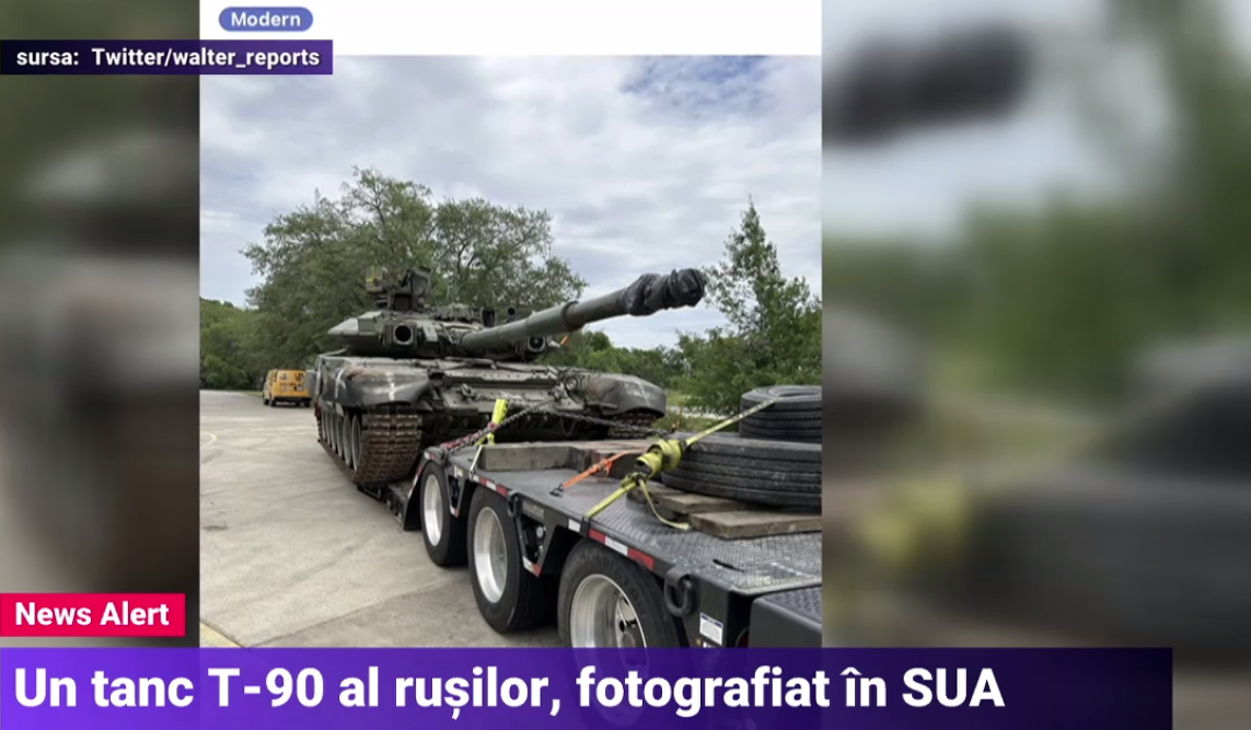 VIDEO. Un T-90, cel mai modern tanc rusesc, fotografiat pe un trailer în Statele Unite