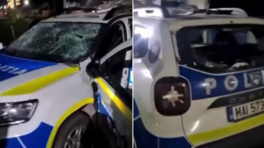masina de politie distrusa cu ciocanul