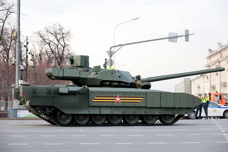 T-14 Armata, Russian main battle tank on city street during a rehearsal of the Victory parade