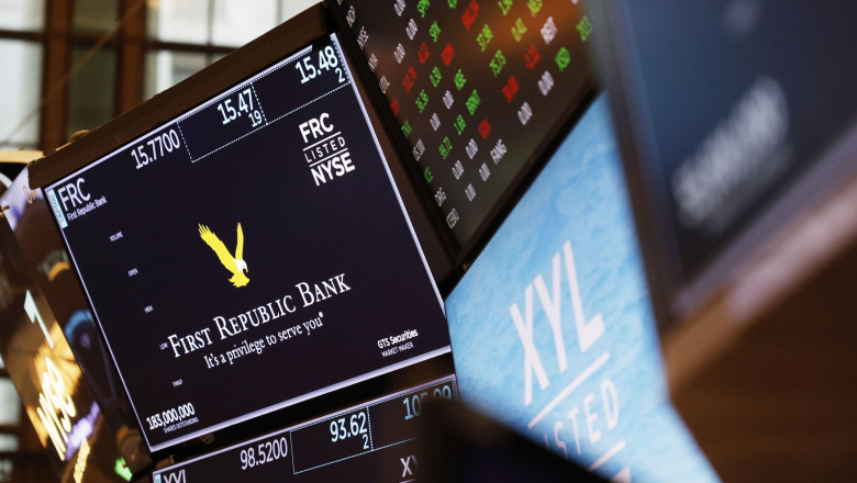 New York, United States. 22nd Mar, 2023. The logo for First Republic Bank is on a monitor on the floor of the New York Stock Exchange on Wall Street in New York City on Wednesday, March 22, 2023. The Federal Reserve is expected to raise interest rates lat