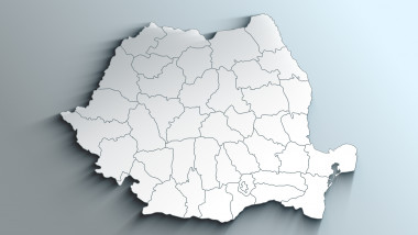 Modern White Map of Romania with Counties With Shadow