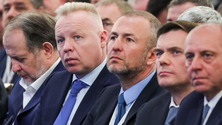 NLMK Board Chairman Vladimir Lisin, URALCHEM Board Chairman Dmitry Mazepin, EuroChem Group AG EuroChem main beneficiary Andrei Melnichenko, Severstal Board Chairman Alexei Mordashov, and TMK (Pipe Metallurgical Company) Board Chairman Dmitry Pumpyansky (L-R)