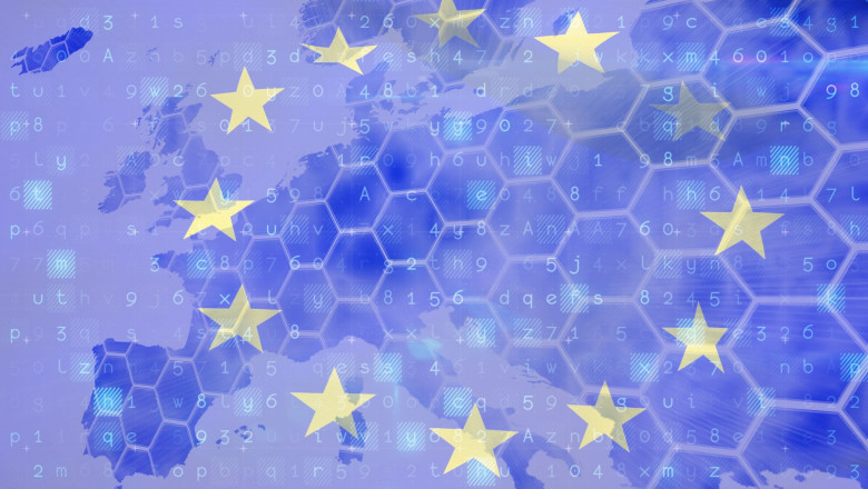 European union flag with binary codes