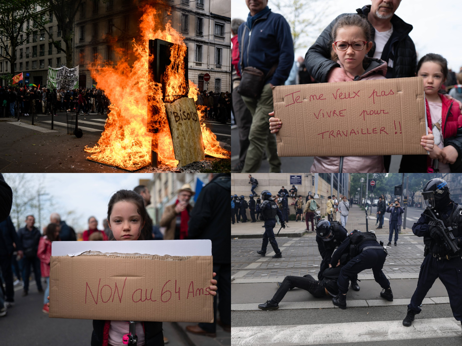 Noi proteste violente în Franța. Un polițist a fost grav rănit în Paris. Demonstranții au ars un manechin cu chipul lui Macron