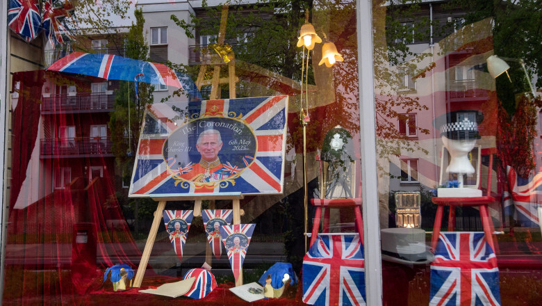 Coronation Day Themed Window Displays, Maidenhead, Berkshire, UK - 01 May 2023