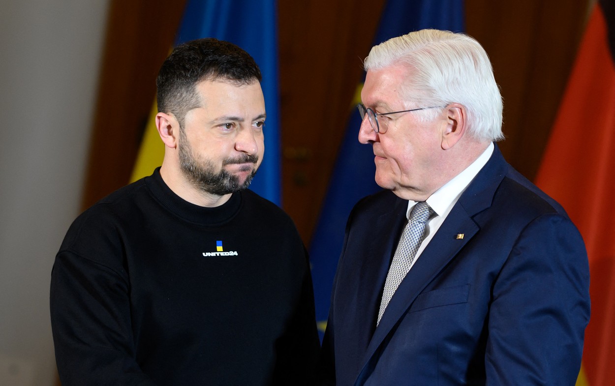 Zelenski a fost primit la Berlin de omologul său, Steinmeier, în prima sa vizită în Germania de la începutul războiului