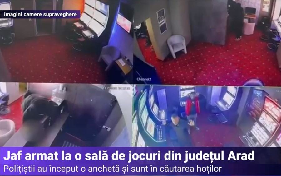 Jaf ca în filme în Arad: Hoți cu pistoale și cagule au jefuit o sală de jocuri în doar câteva secunde