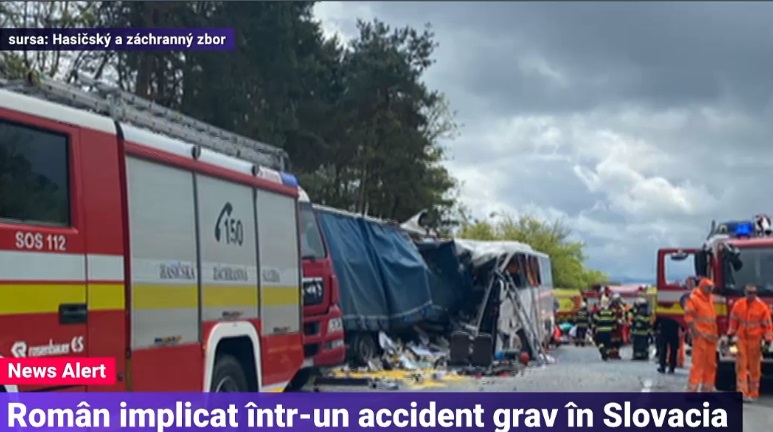 Un mort și 59 de răniți după ce camionul condus de un român a fost lovit cu 100 de km/oră de un autocar, în Slovacia