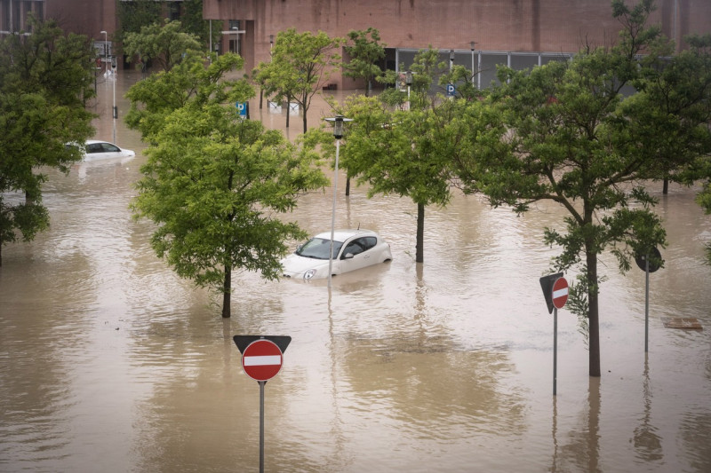 Italy, Cesena: Bad weather. Torrential rains. The flooding of the Savio river.