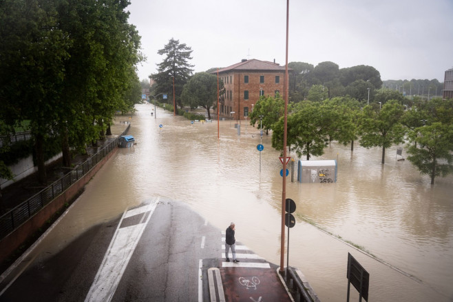 Italy, Cesena: Bad weather. Torrential rains. The flooding of the Savio river.