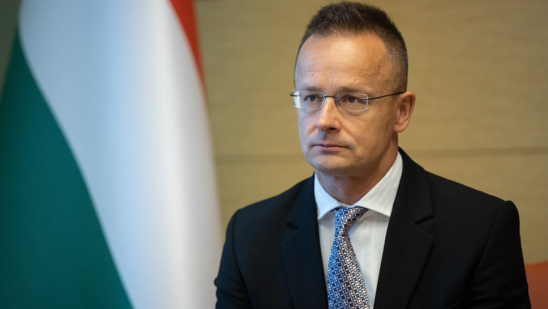 Ministrul ungar de Externe Peter Szijjarto vorbește în timpul unui interviu acordat la Ankara, pe 4 mai 2023.
