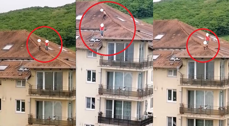 Doi copii au fost filmați în timp ce se joacă pe acoperișul de țiglă al unui bloc din Florești. Un martor a sunat la 112