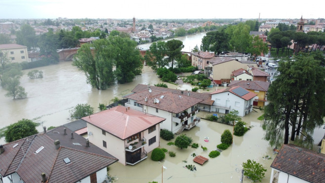 Italy, Cesena: The flooding of the Savio river.