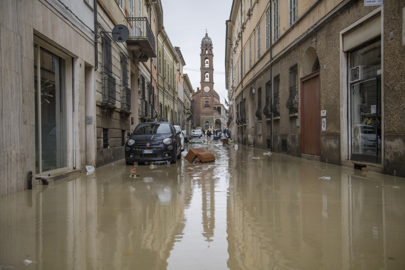 Flood in Faenza where the Lamone river has flooded a large part of the city.