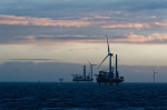 The Jack-up construction vessel Brave Tern installing offshore wind turbines at the Hornsea 1 Offshore Windfarm