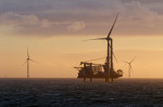 The Jack-up construction vessel Brave Tern installing offshore wind turbines at the Hornsea 1 Offshore Windfarm