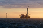 The Jack-up construction vessel Brave Tern installing offshore wind turbines at the Hornsea 1 Offshore Windfarm