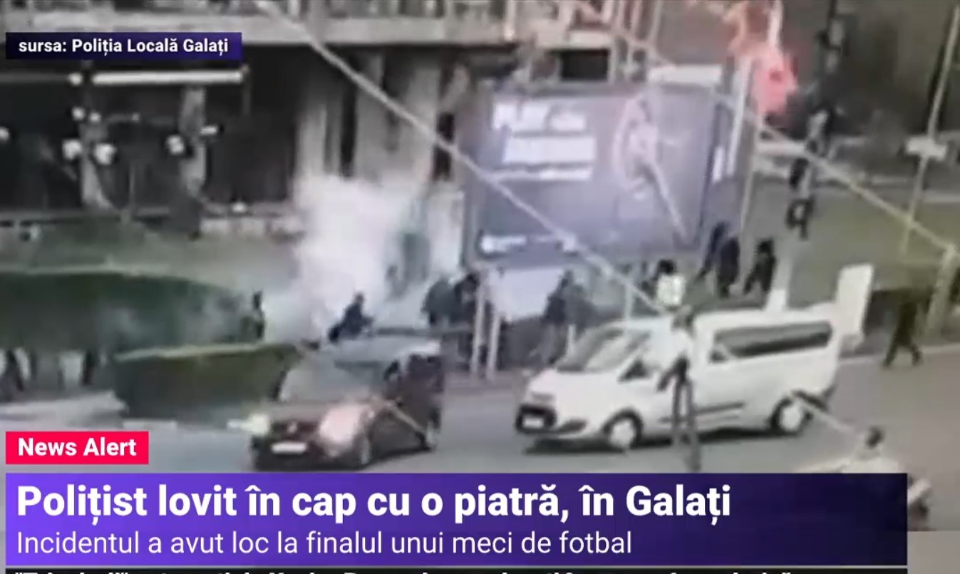 Un poliţist de la Rutieră a fost lovit cu o piatră în cap în timpul unei altercații între suporterii Oțelul Galați și Dinamo București