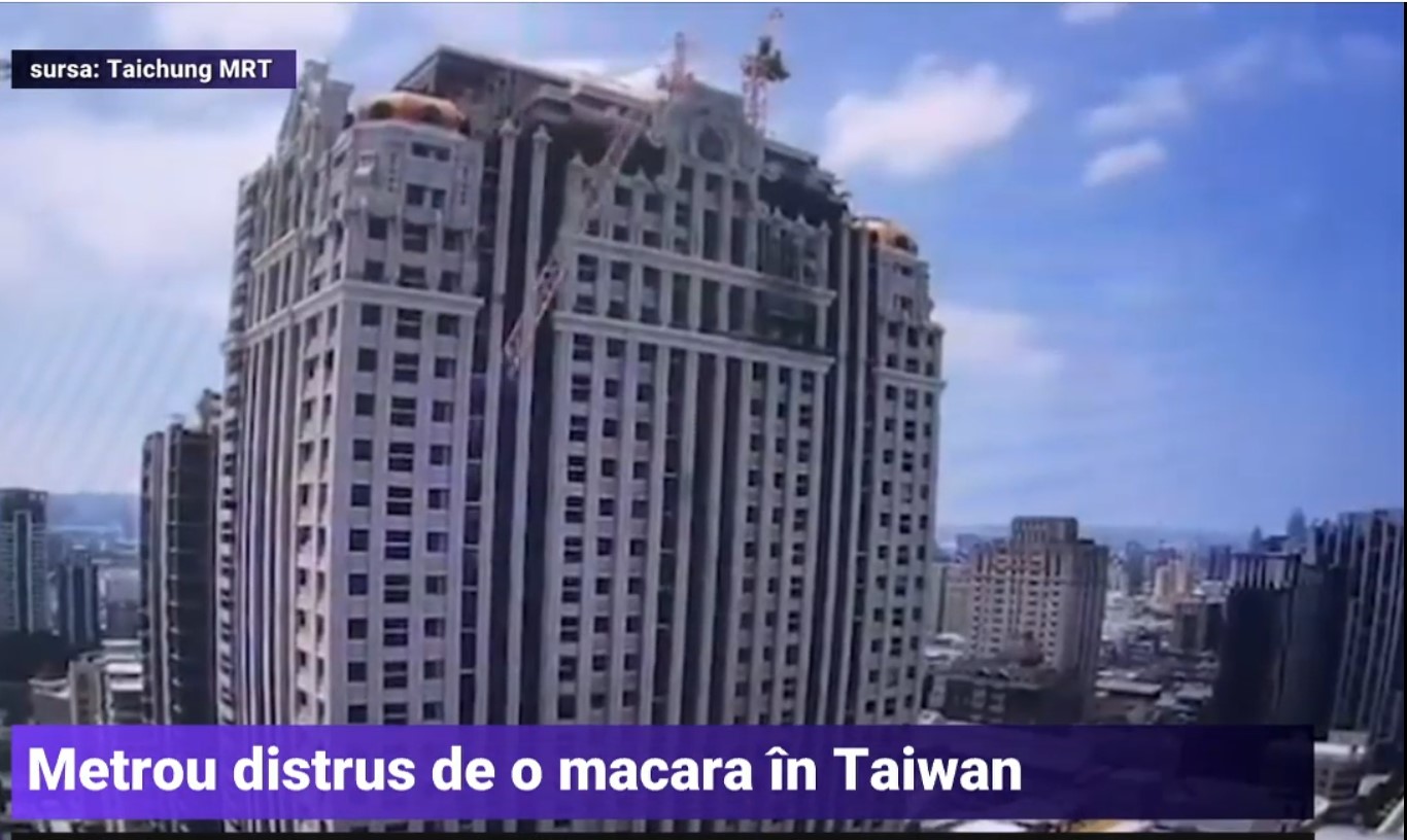 VIDEO Tren de metrou distrus de o macara căzută din vârful unui șantier de 31 de etaje: Un om a murit și 10 au fost răniți în Taiwan