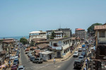 Freetown city skyline of Siaka Steven Street and the cotton tree, Sierra Leone
