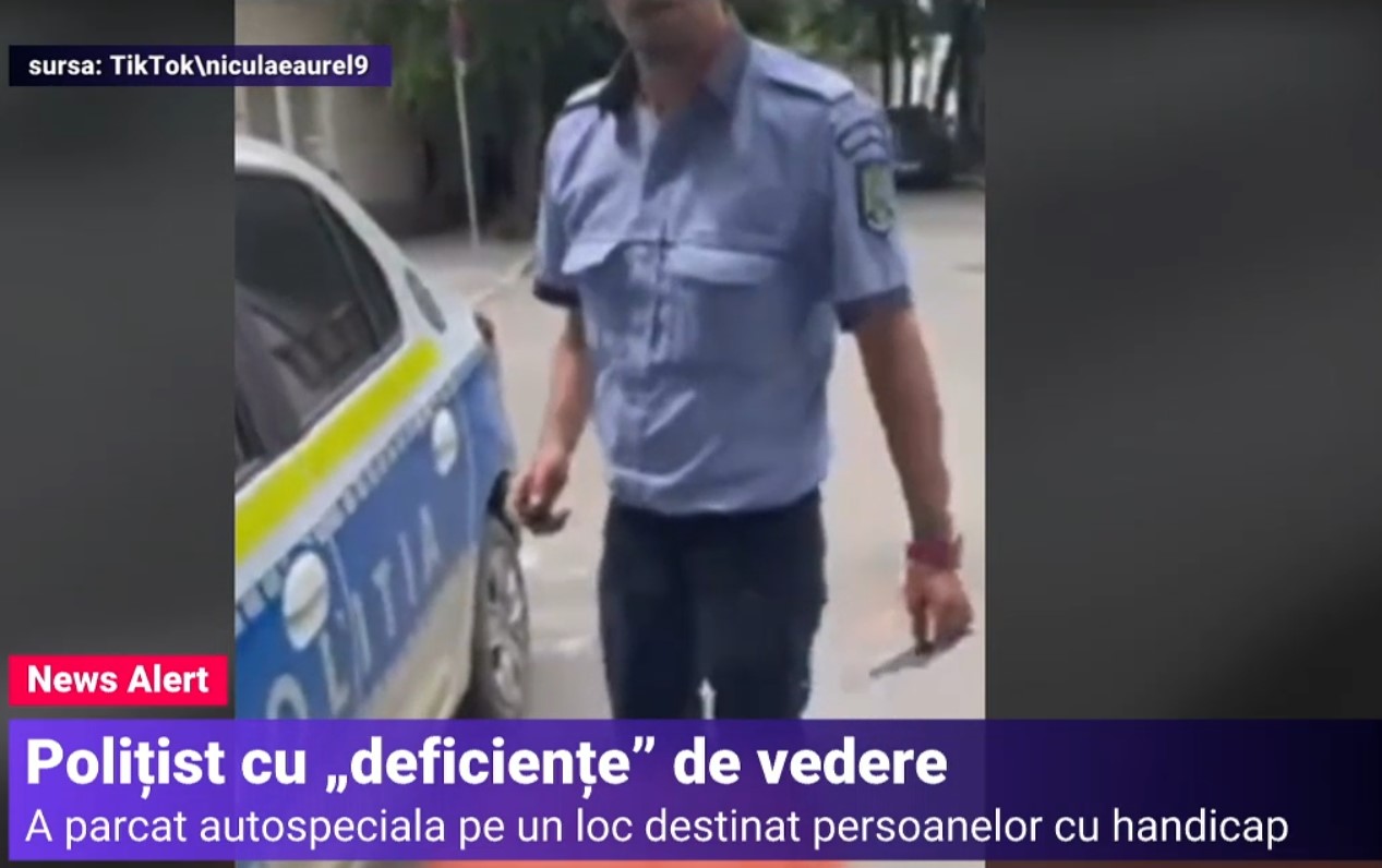 VIDEO Polițist surprins în timp ce parca pe un loc destinat persoanelor cu dizabilități: „Nu mi-am dat seama”
