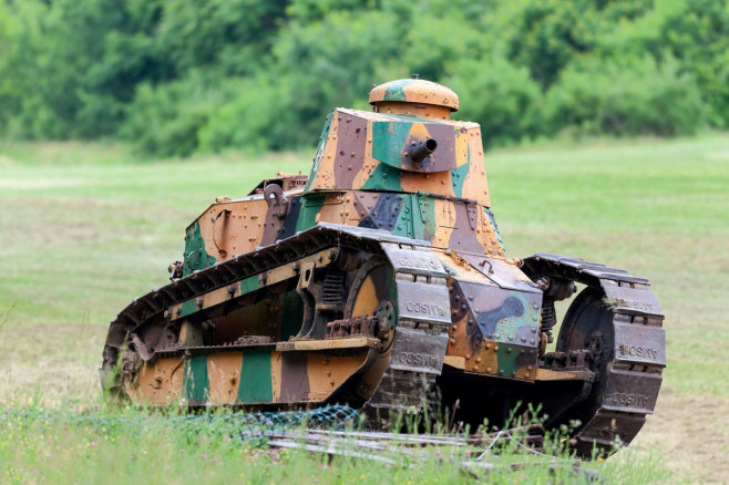 A close view of a Renault FT-17 World War I tank.