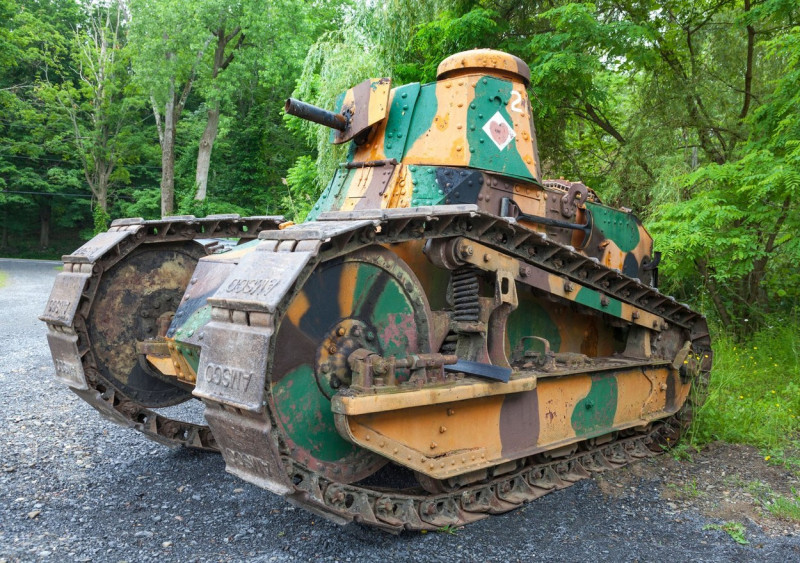 A close view of a Renault FT-17 World War I tank.