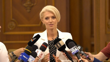 Președintele interimar al Senatului Alina Gorghiu susține declarații de presă la Palatul Parlamentului din București.