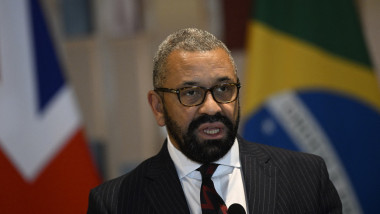 James Cleverly, ministrul britanic de Externe, susține o declarație de presă în Brazilia pe 24 mai 2023.
