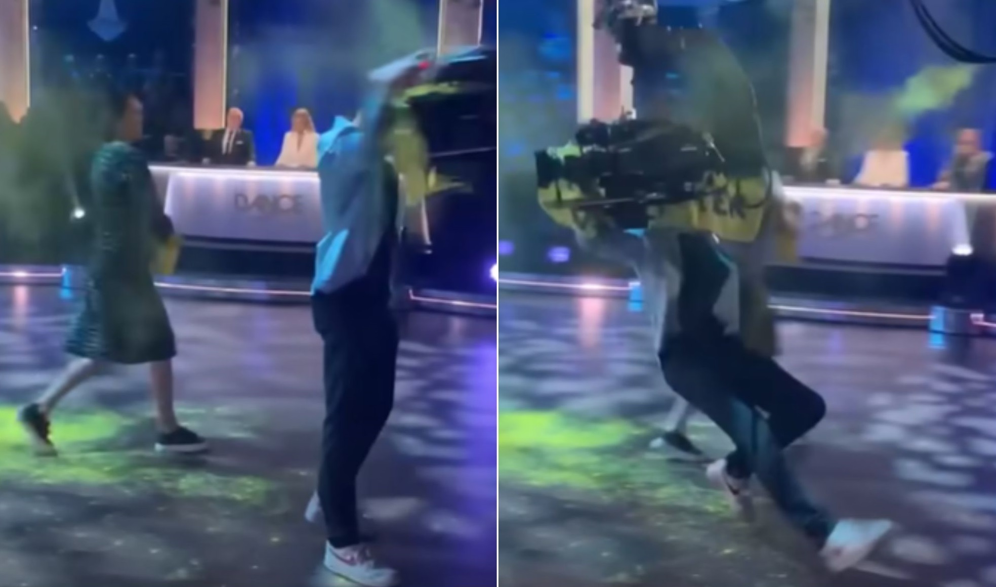 Momentul în care un activist de mediu este trântit la podea de o cameră, după ce a vandalizat scena unui concurs de dans din Suedia