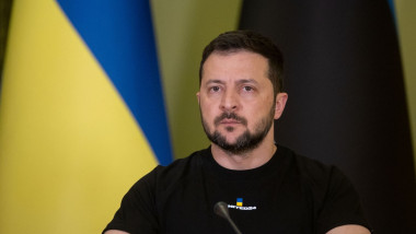 Volodimir Zelenski, președintele Ucrainei, participă la o întâlnire cu omologul său estonian Alar Karis, la Kiev, pe 2 iunie 2023.