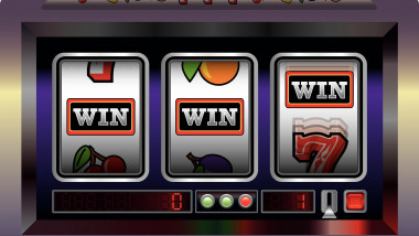 Illustration of a slot machine with three reels