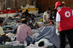 Rescued migrants in Greece's Kalamata