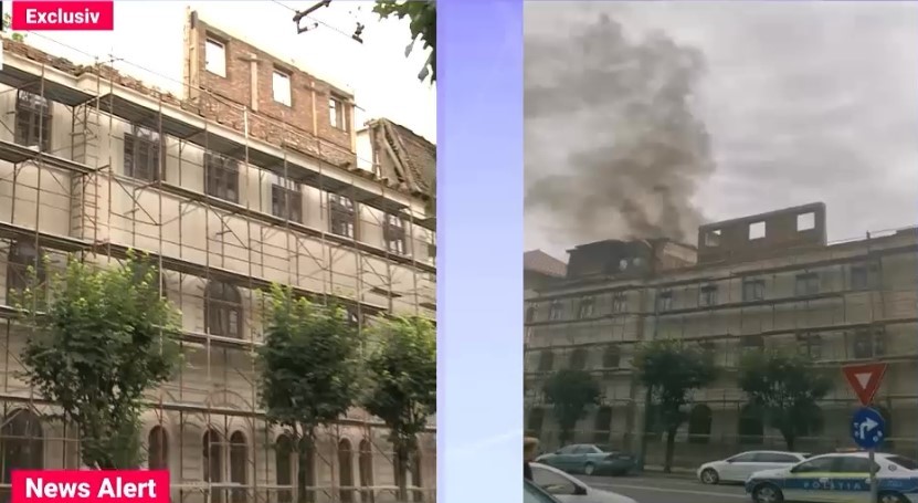 VIDEO Incendiu într-un liceu din Timișoara. Acoperișul a fost cuprins de flăcări