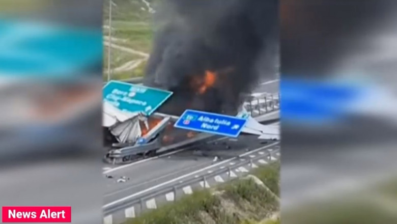 Accident grav pe autostrada Sebeș-Turda. Un TIR a luat foc. Foto: Captură Digi24