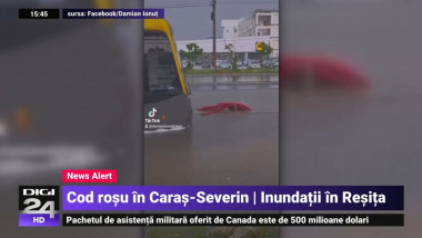 Captură de ecran cu transmidia Digi 24 despre codul roșu de ploi din Reșița din 11 iunie 2023