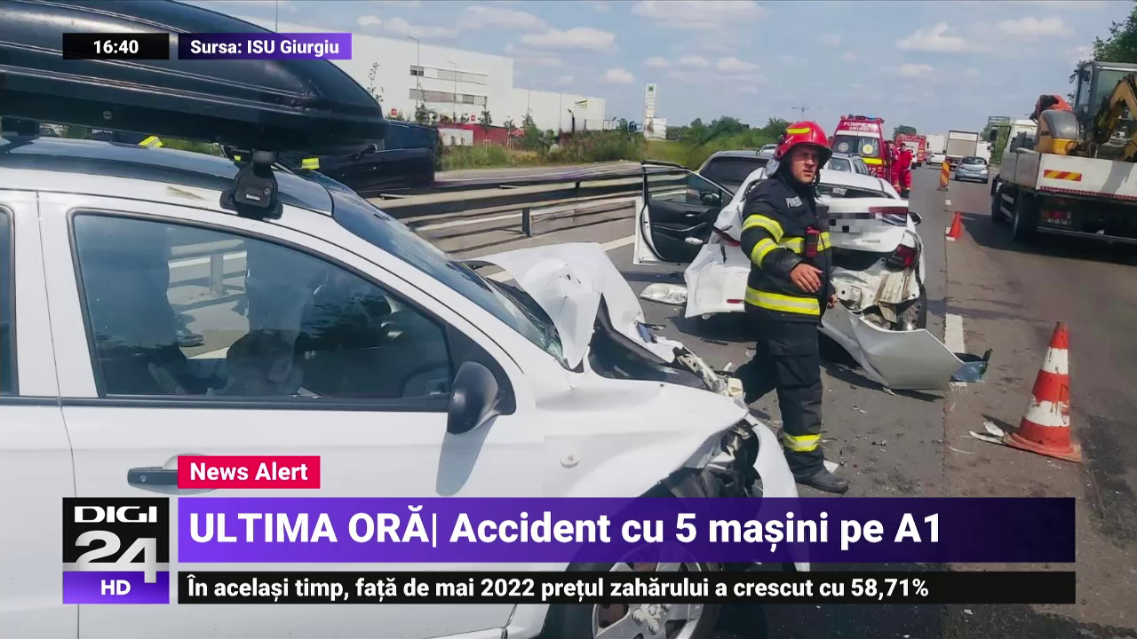 Accident grav cu cinci mașini pe A1, la intrarea în București. Un copil de cinci ani a fost dus de urgență la spital