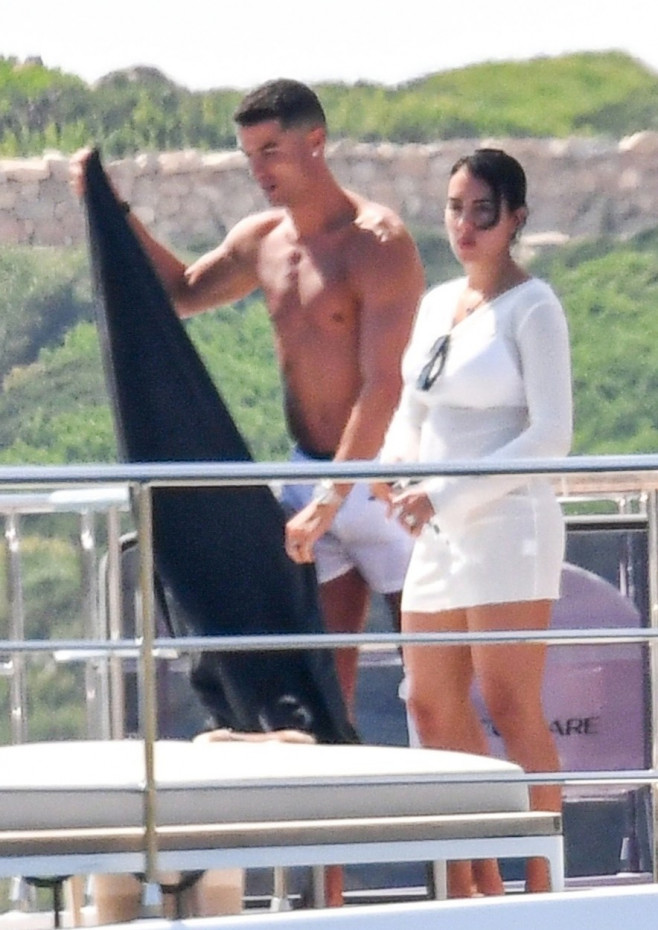 *EXCLUSIVE* Portuguese football star Cristiano Ronaldo enjoys family time aboard a yacht in Sardinia