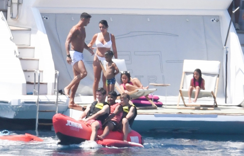 *EXCLUSIVE* Portuguese football star Cristiano Ronaldo enjoys family time aboard a yacht in Sardinia