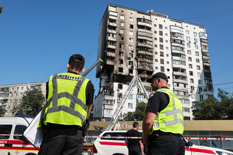 Blast at residential high rise in Kyiv, Ukraine - 22 Jun 2023